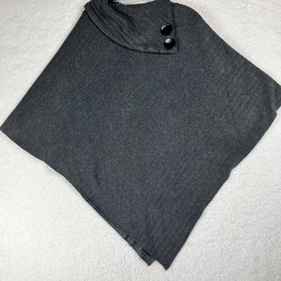 Le Moda Women's Gray Ribbed Fleece Knit Poncho Size S/M - Picture 1 of 6